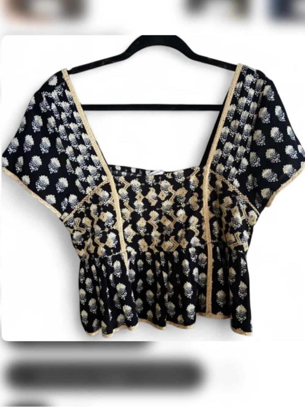 American Eagle Smocked Babydoll Top Floral Cottagecore Peplum Square Neck S - Picture 2 of 5